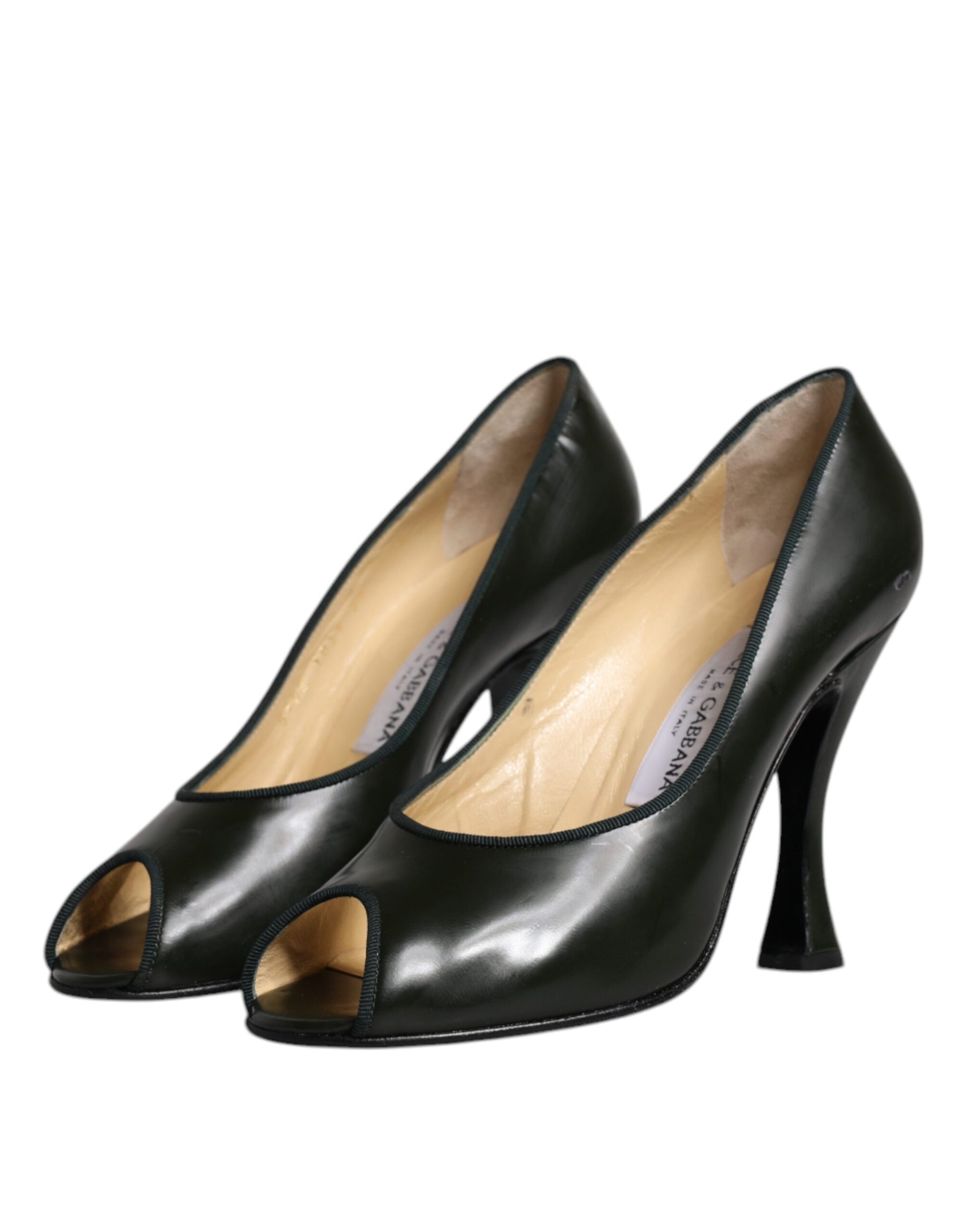 Grüne Leder Peep Toe Heels Pumps Schuhe