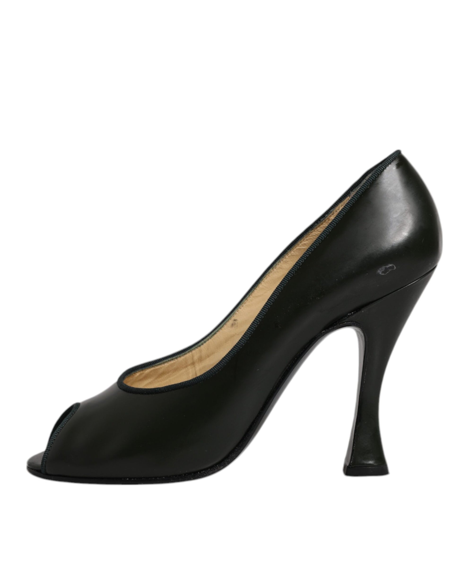 Grüne Leder Peep Toe Heels Pumps Schuhe