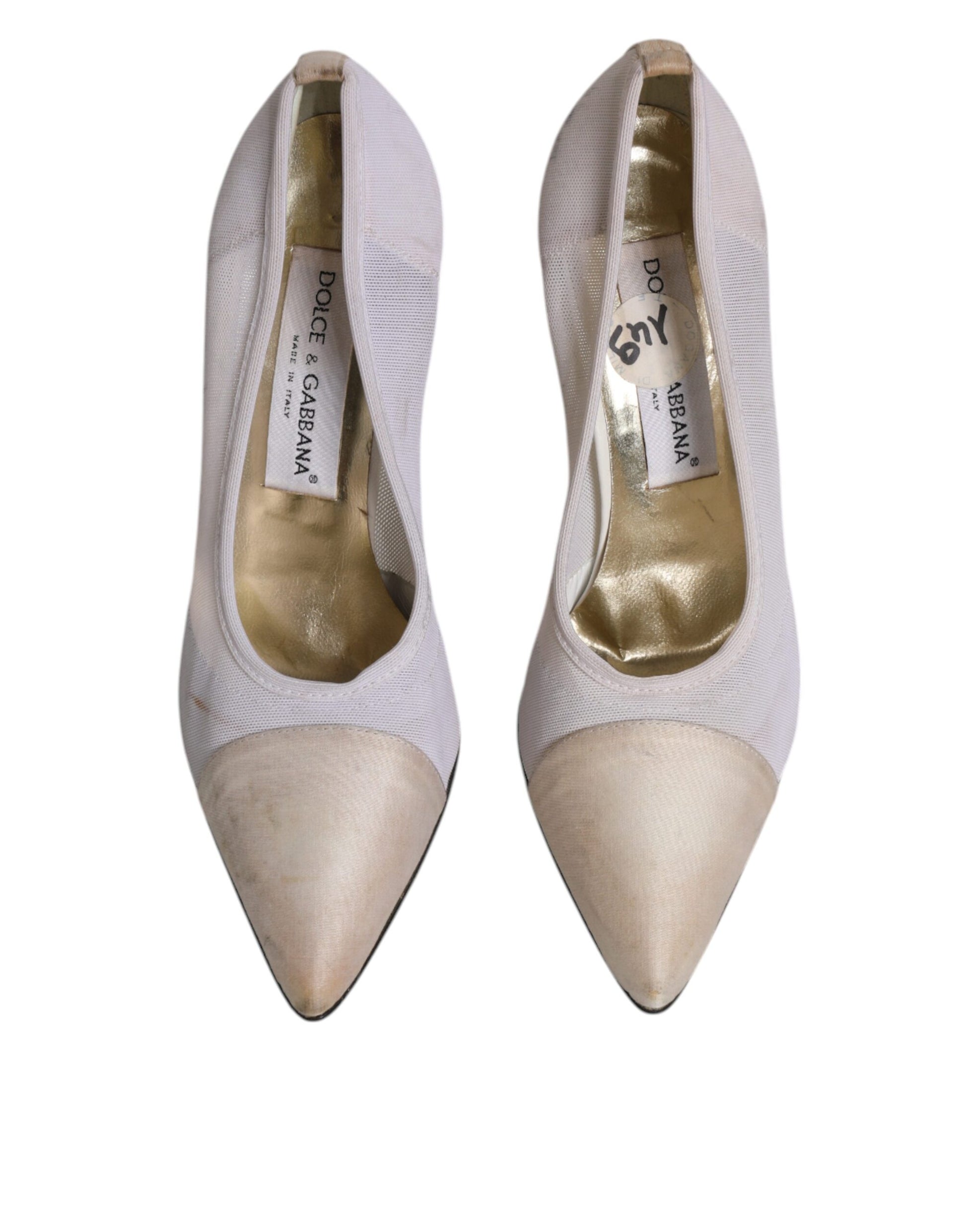 Weiß Beige Leder High Heels Pumps Schuhe