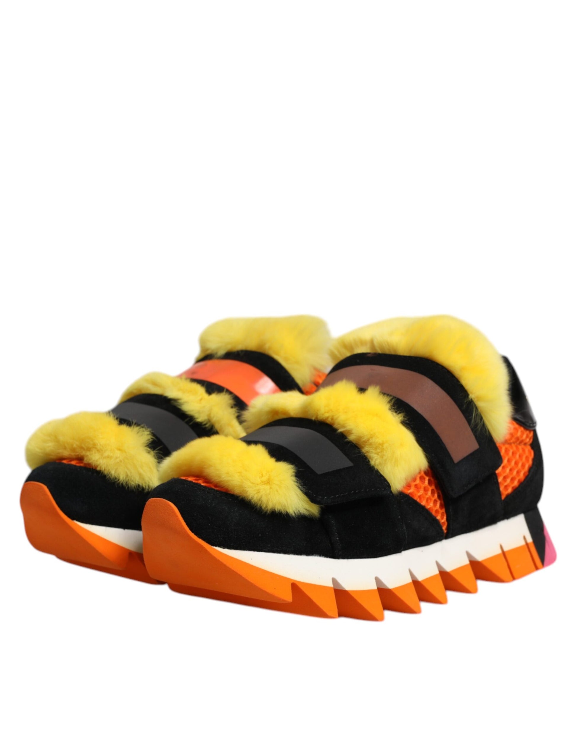 Mehrfarbige Sneakers mit Pelzverzierung