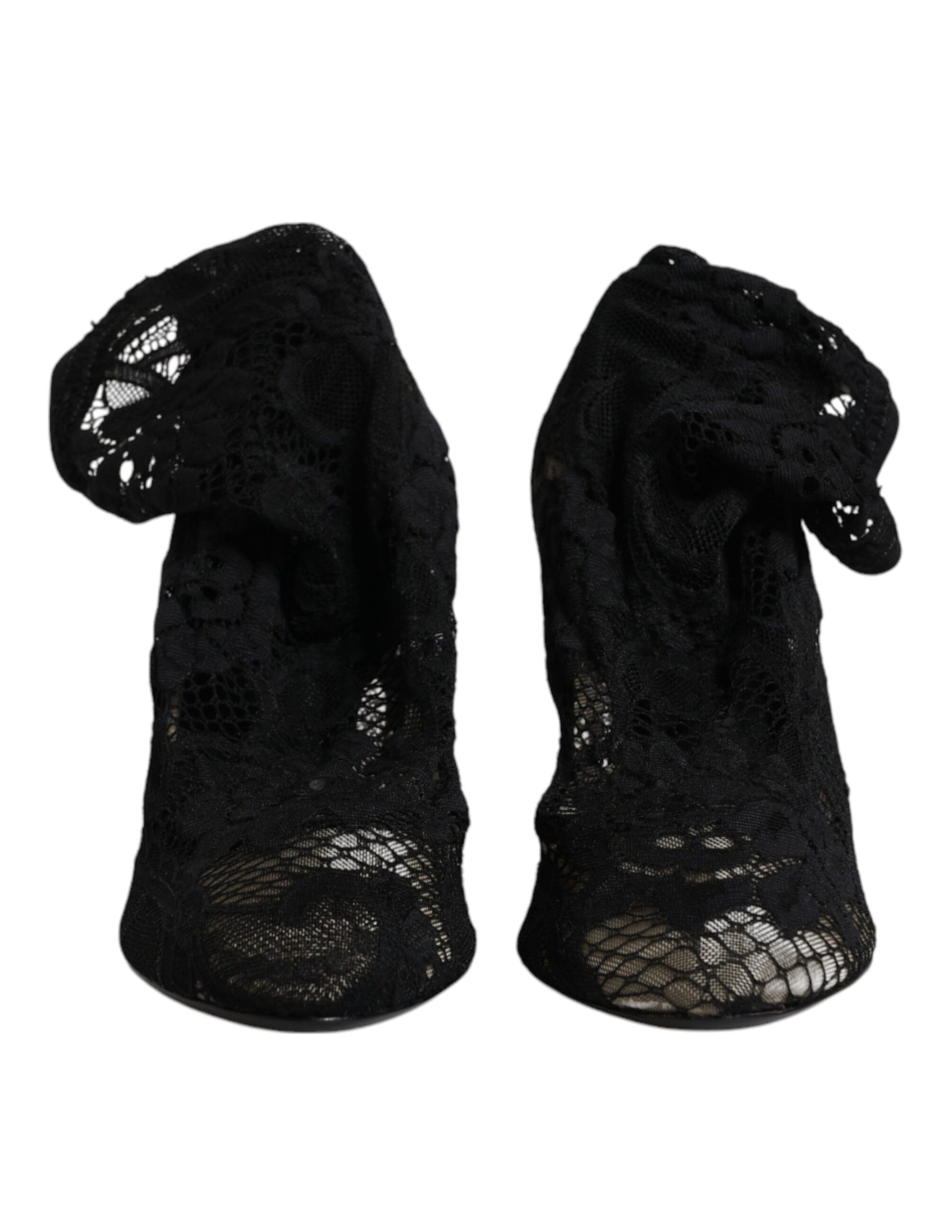 Schwarze Stiefeletten mit Stretch-Absatz und Spitze
