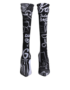 Schwarze Logo Stretch Heels Hohe Stiefel Schuhe