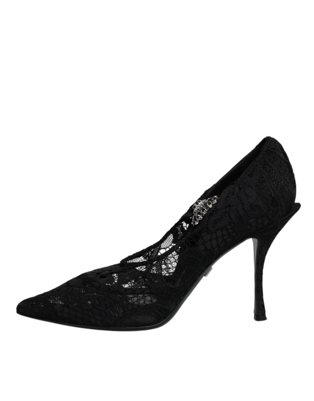 Schwarze Mary Jane Pumps mit Spitze und Kristallen