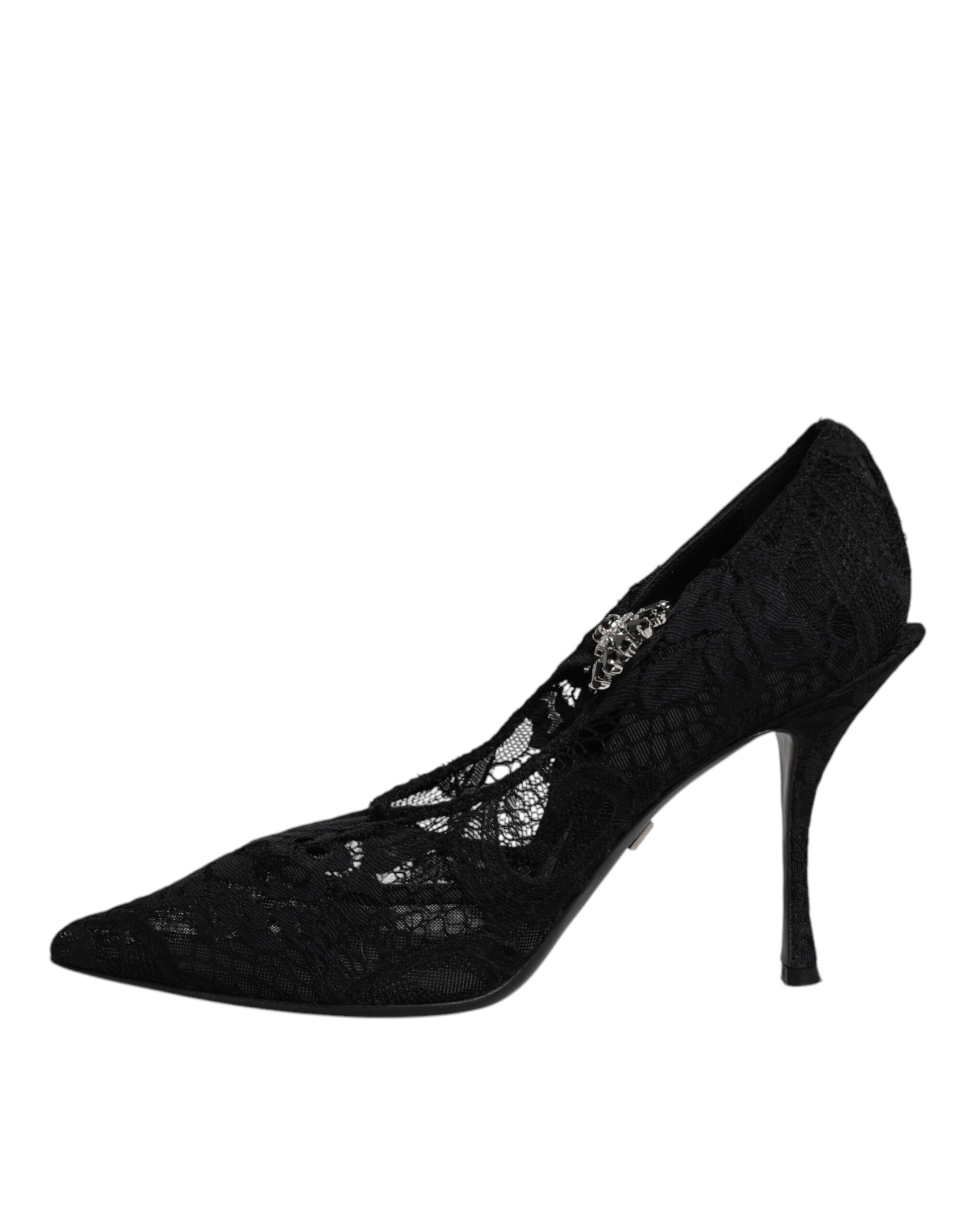 Schwarze Mary Jane Pumps mit Spitze und Kristallen