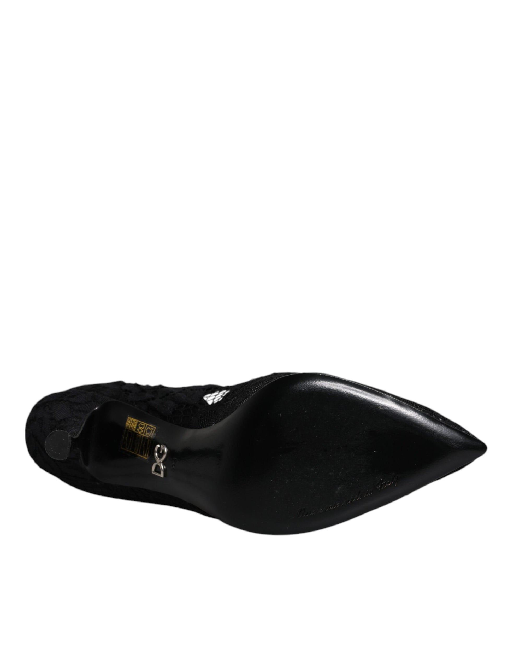 Schwarze Mary Jane Pumps mit Spitze und Kristallen