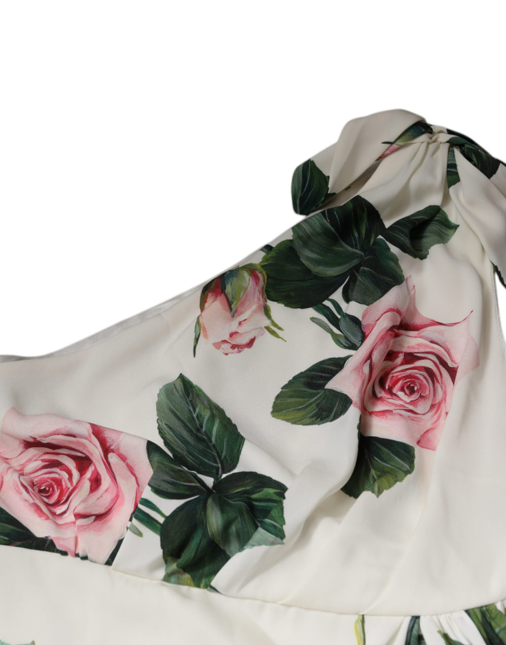 Weißes One-Shoulder-Midikleid aus Seide mit Blumenmuster