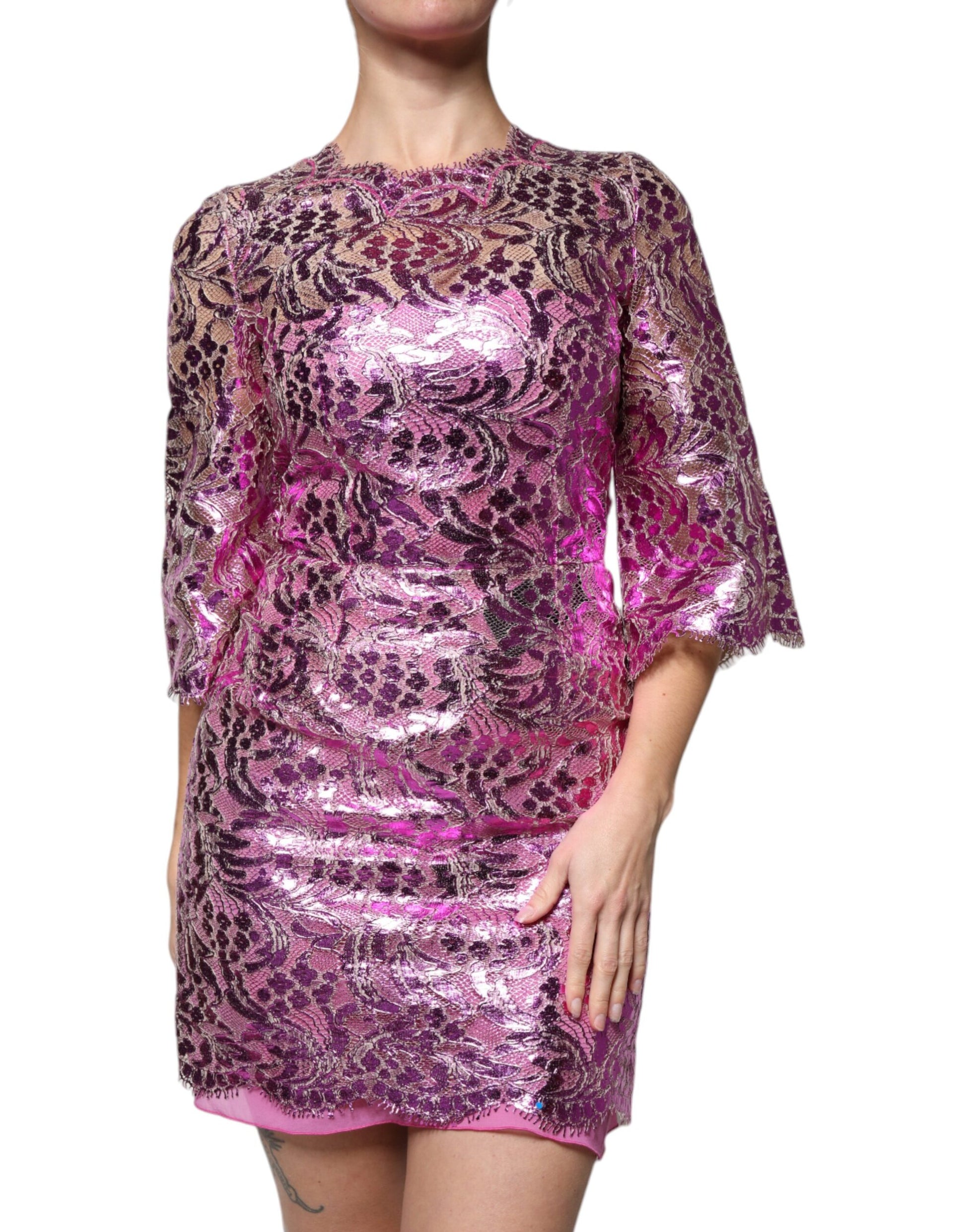 Metallic-Fuchsia-Minikleid mit Blumenmuster