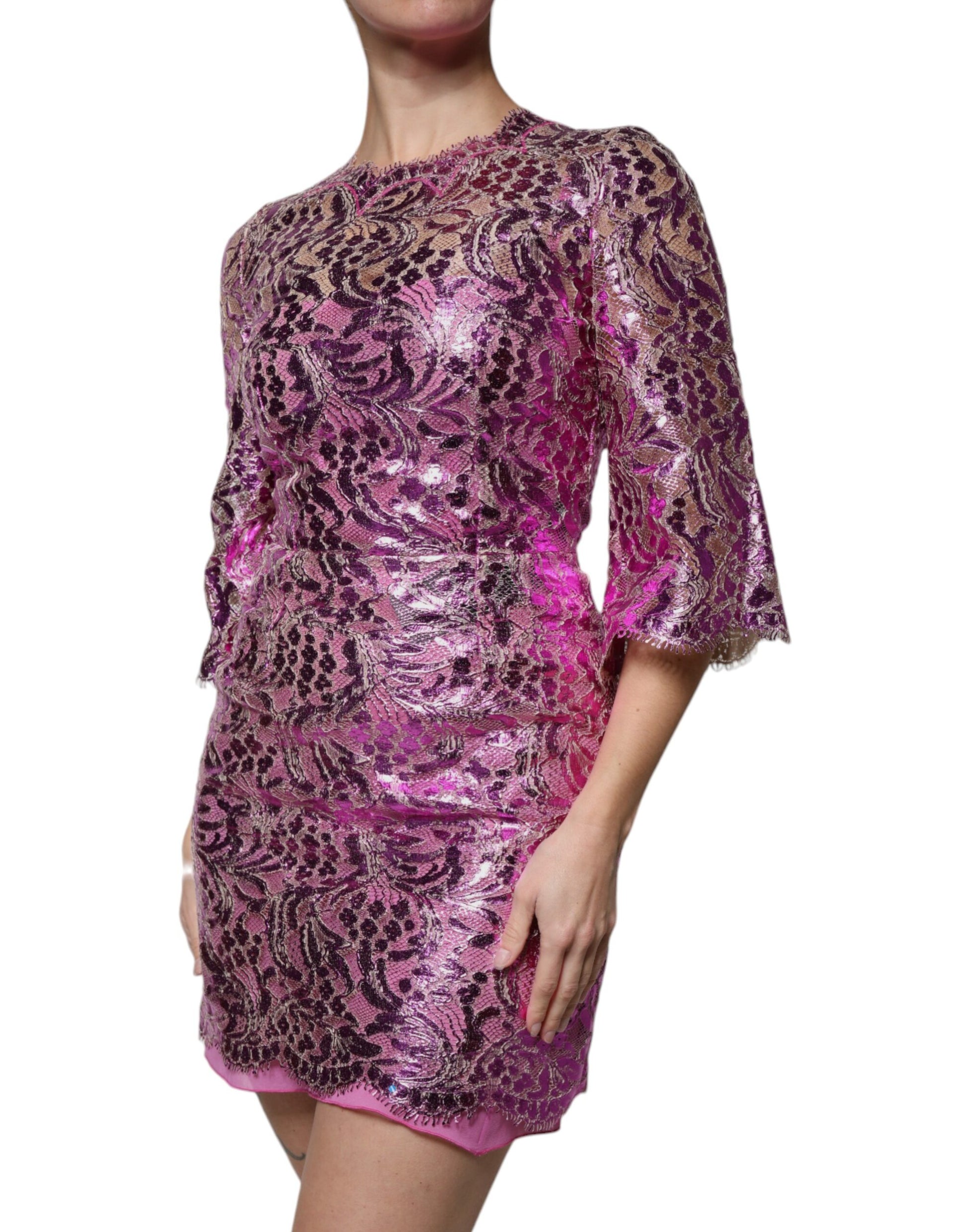 Metallic-Fuchsia-Minikleid mit Blumenmuster