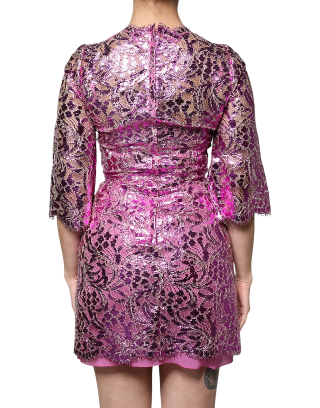 Metallic-Fuchsia-Minikleid mit Blumenmuster