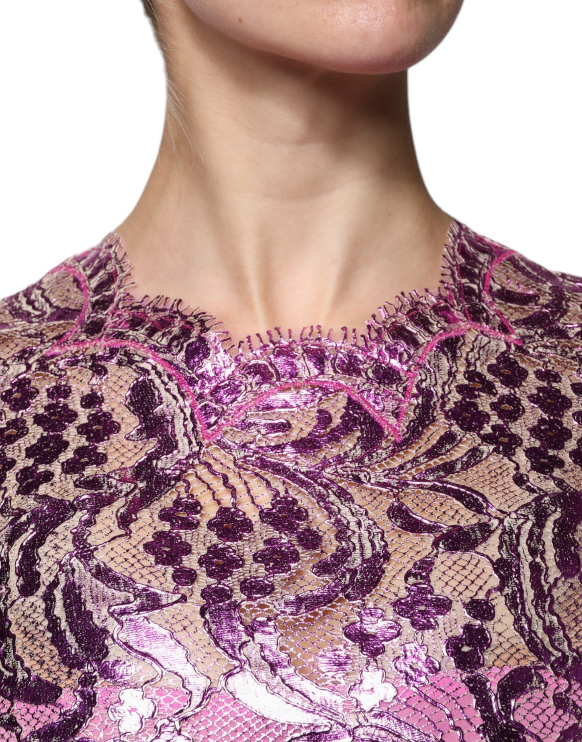 Metallic-Fuchsia-Minikleid mit Blumenmuster