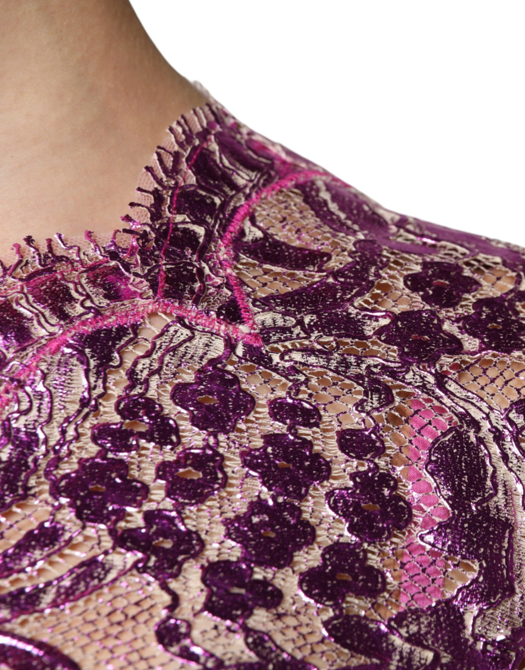 Metallic-Fuchsia-Minikleid mit Blumenmuster