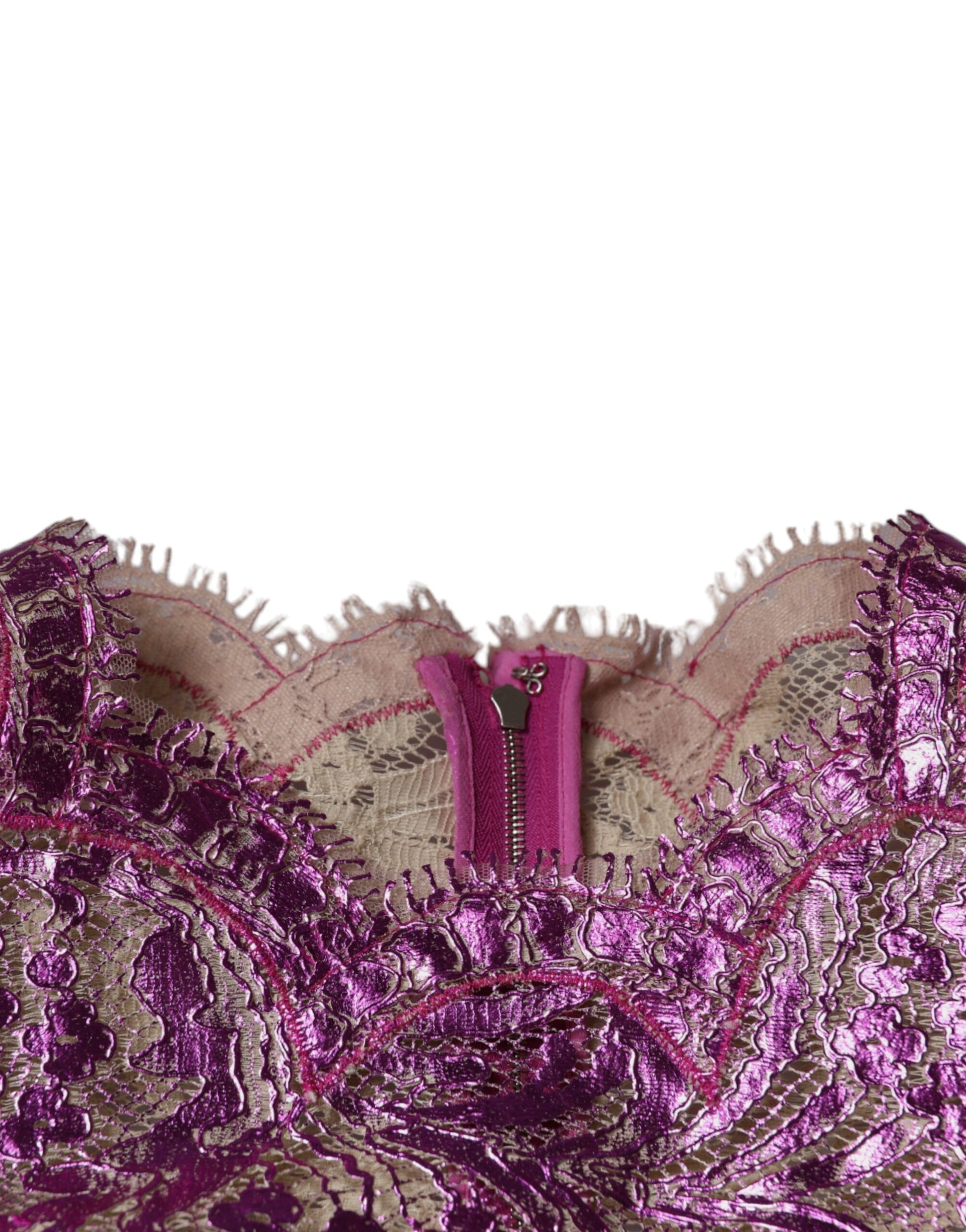 Metallic-Fuchsia-Minikleid mit Blumenmuster