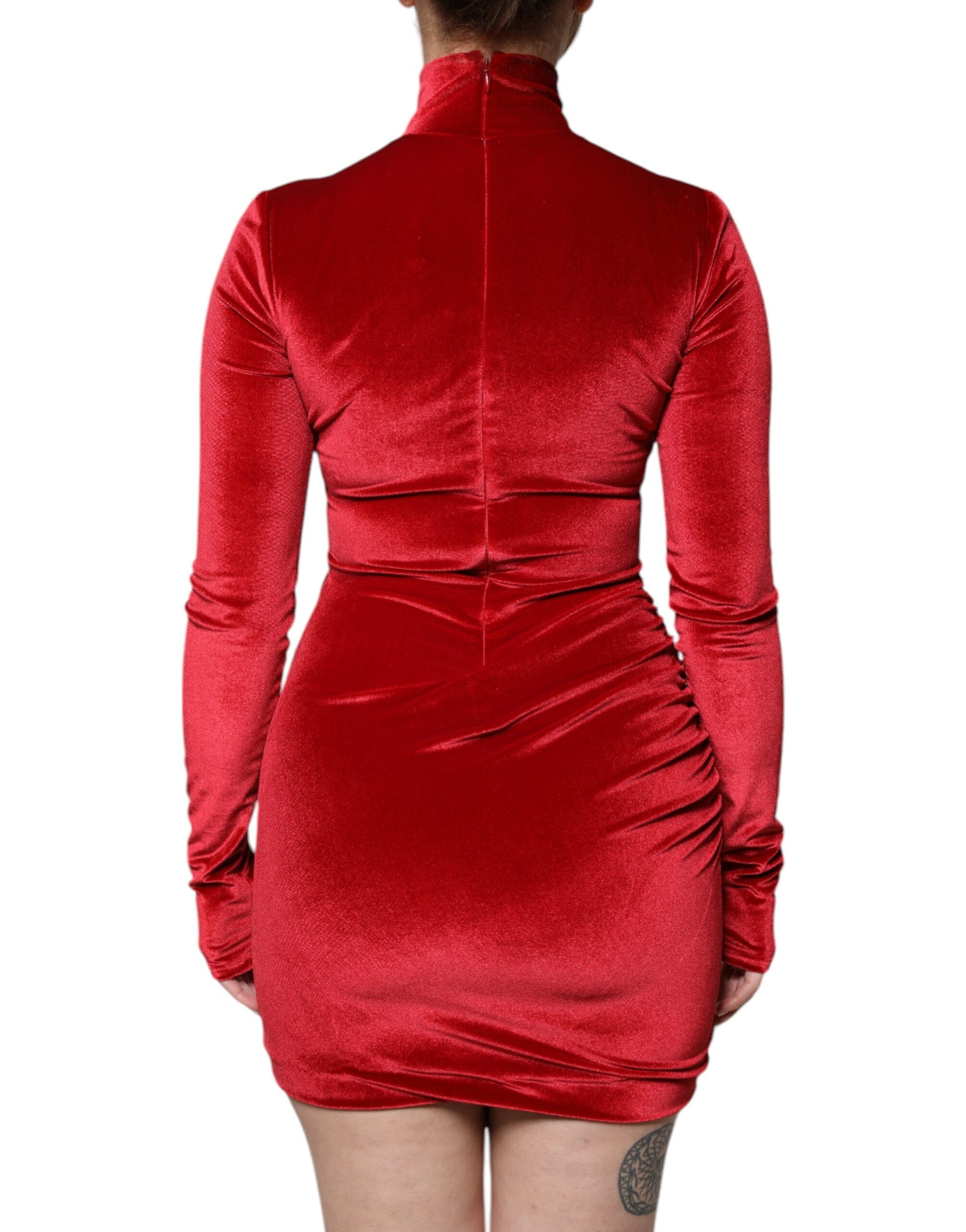 Rotes, langärmliges, figurbetontes Minikleid aus Samt
