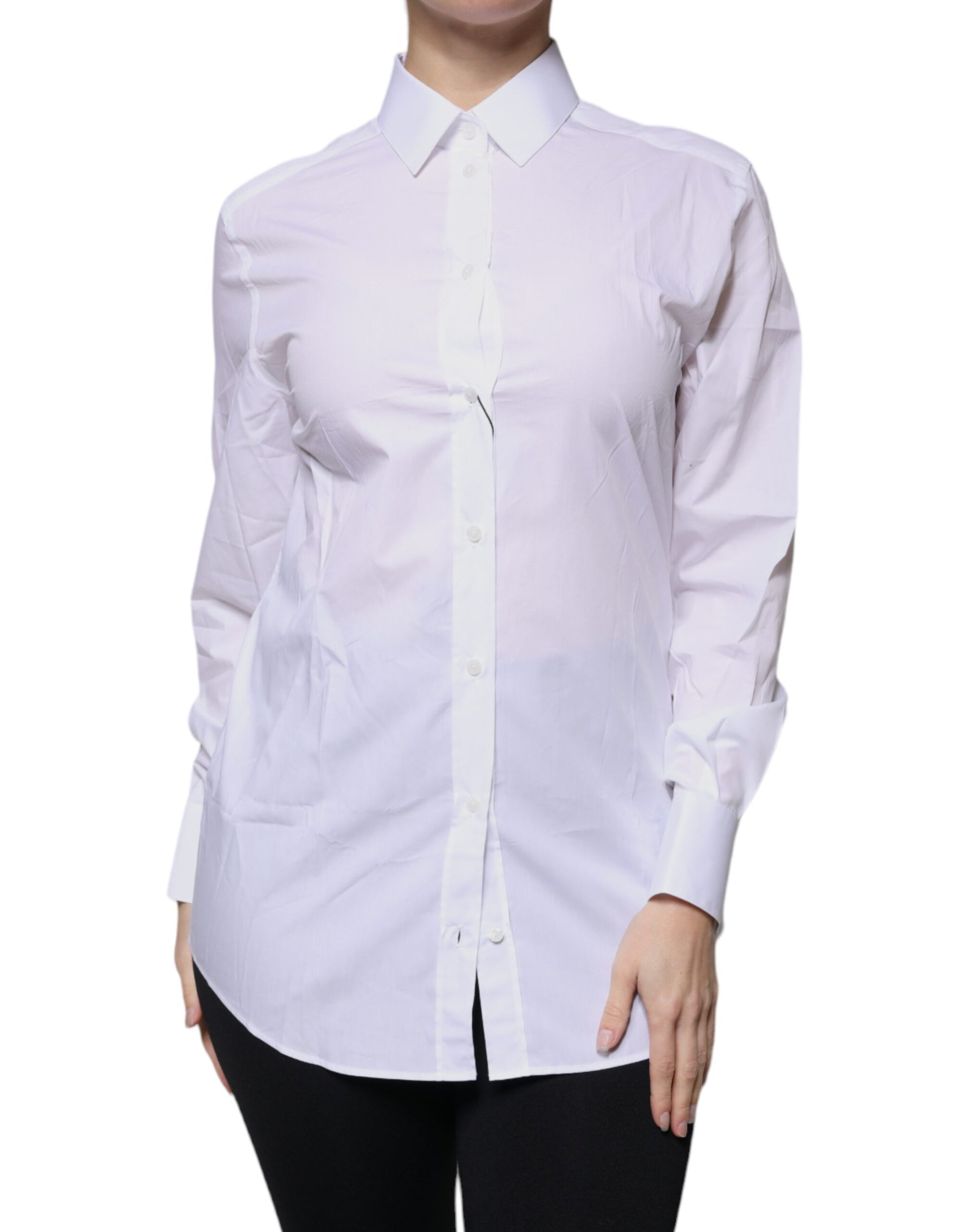 Weißes Langarm-Shirt-Oberteil aus Baumwolle mit Kragen