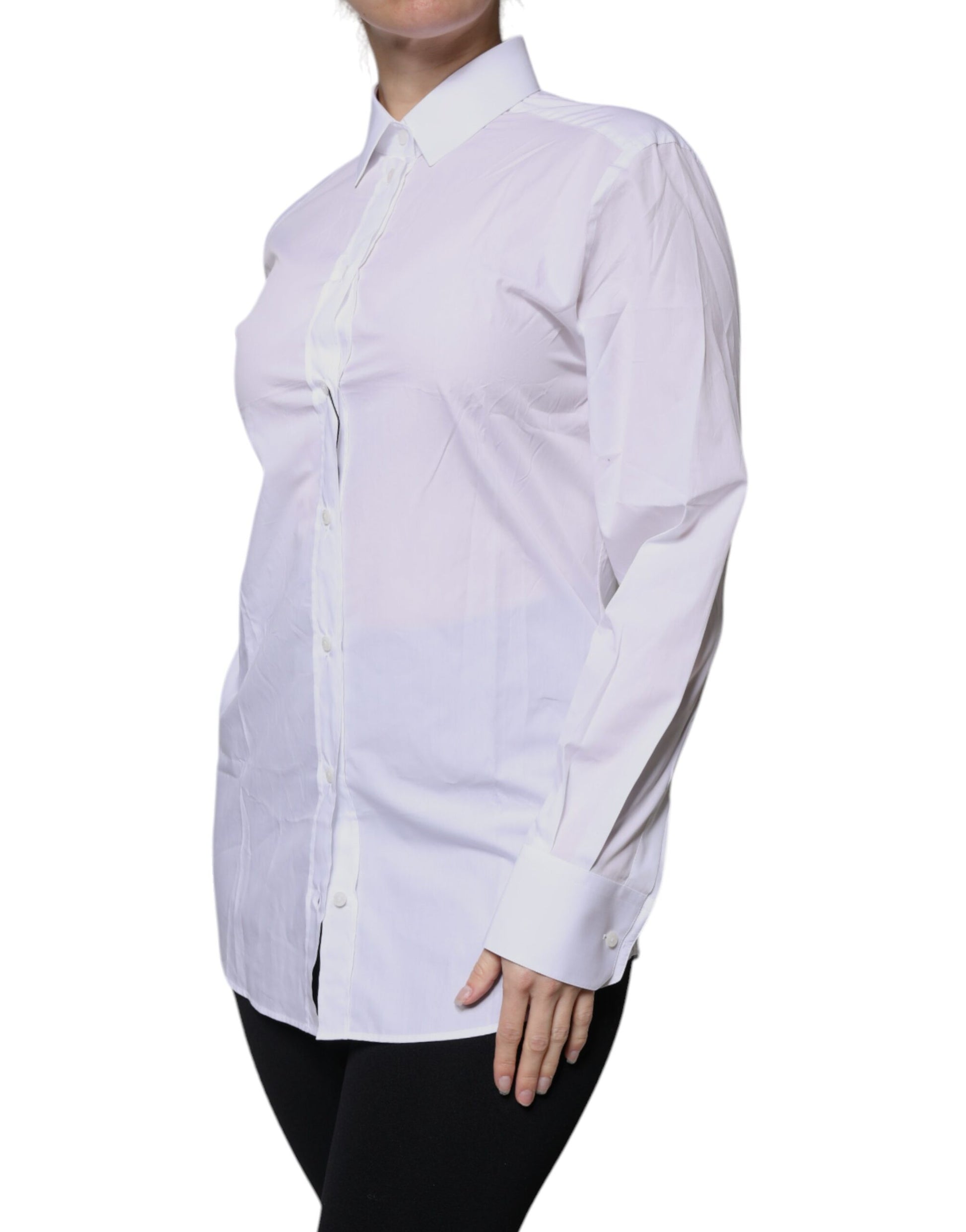 Weißes Langarm-Shirt-Oberteil aus Baumwolle mit Kragen