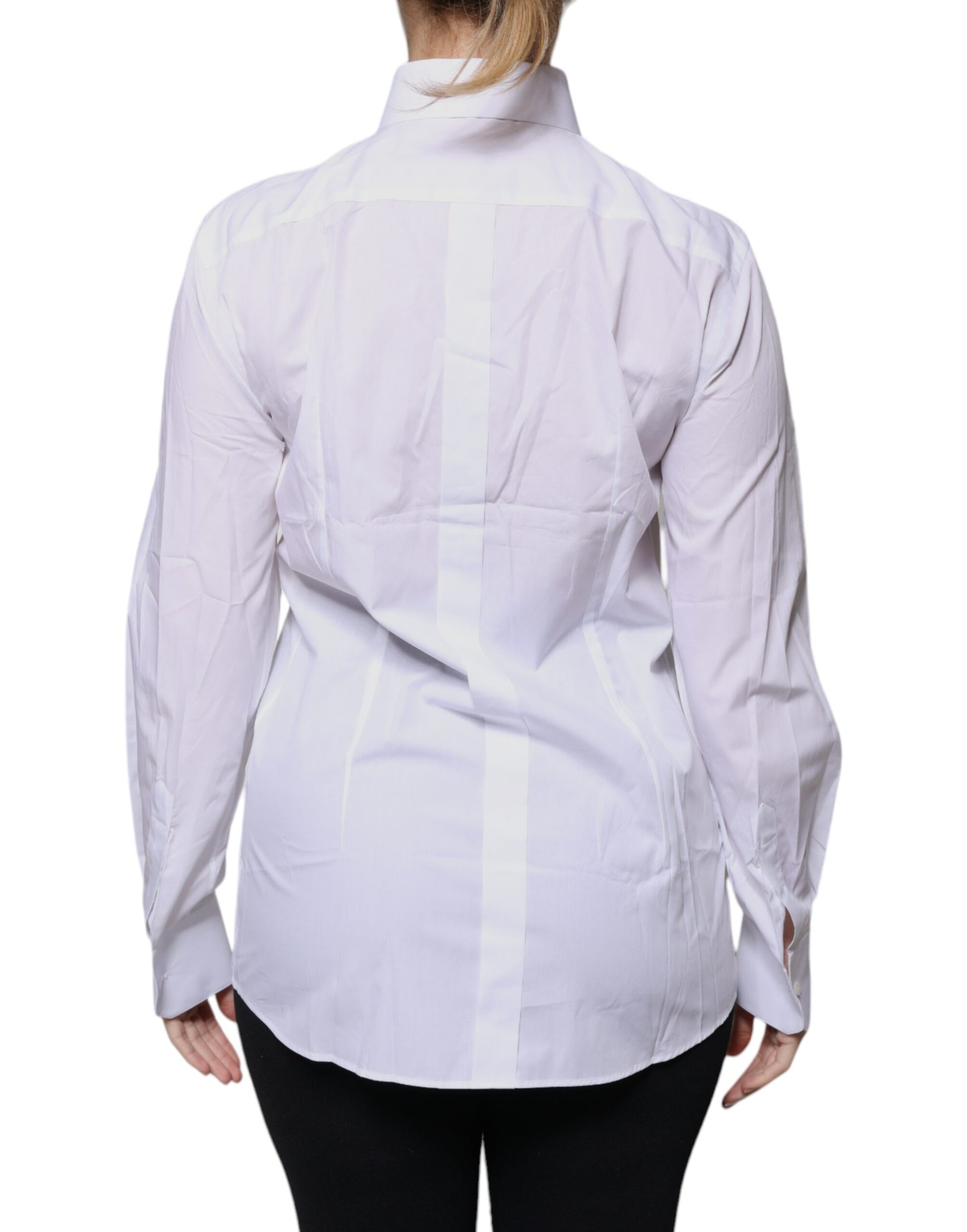 Weißes Langarm-Shirt-Oberteil aus Baumwolle mit Kragen