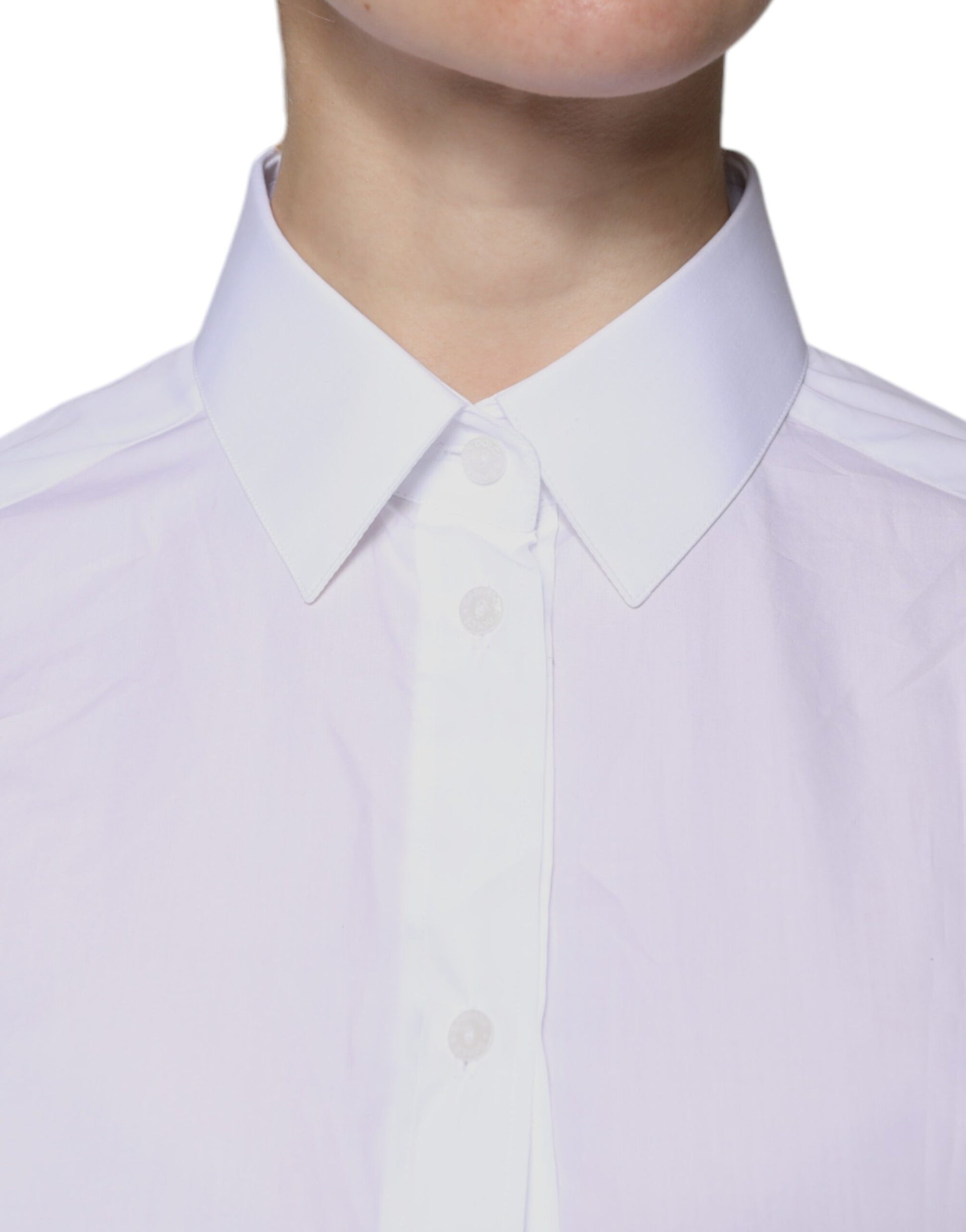Weißes Langarm-Shirt-Oberteil aus Baumwolle mit Kragen