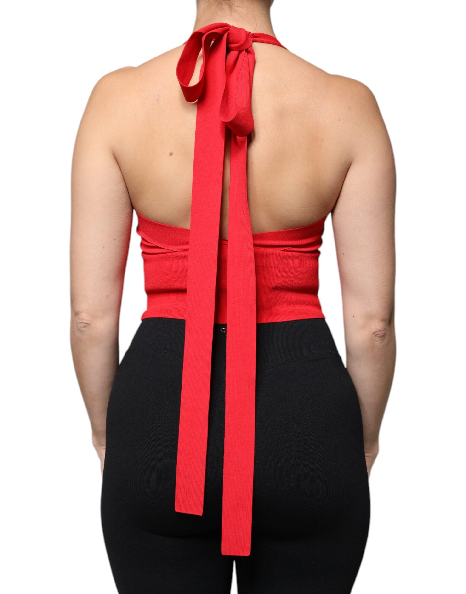 Rotes, ärmelloses Neckholder-Tanktop aus Viskose