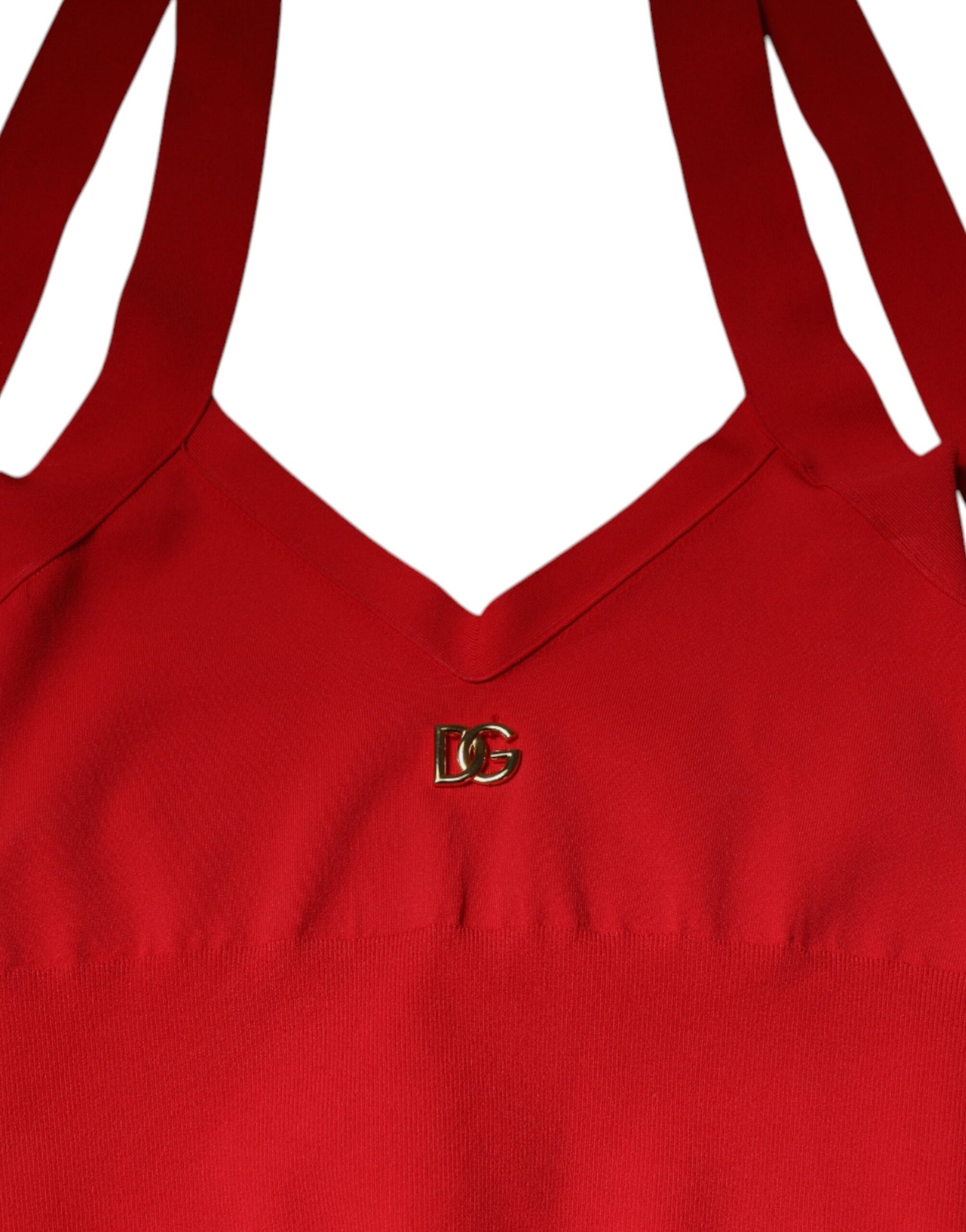 Rotes, ärmelloses Neckholder-Tanktop aus Viskose