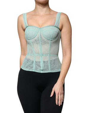 Grünes ärmelloses Bustier-Korsett aus Baumwolle