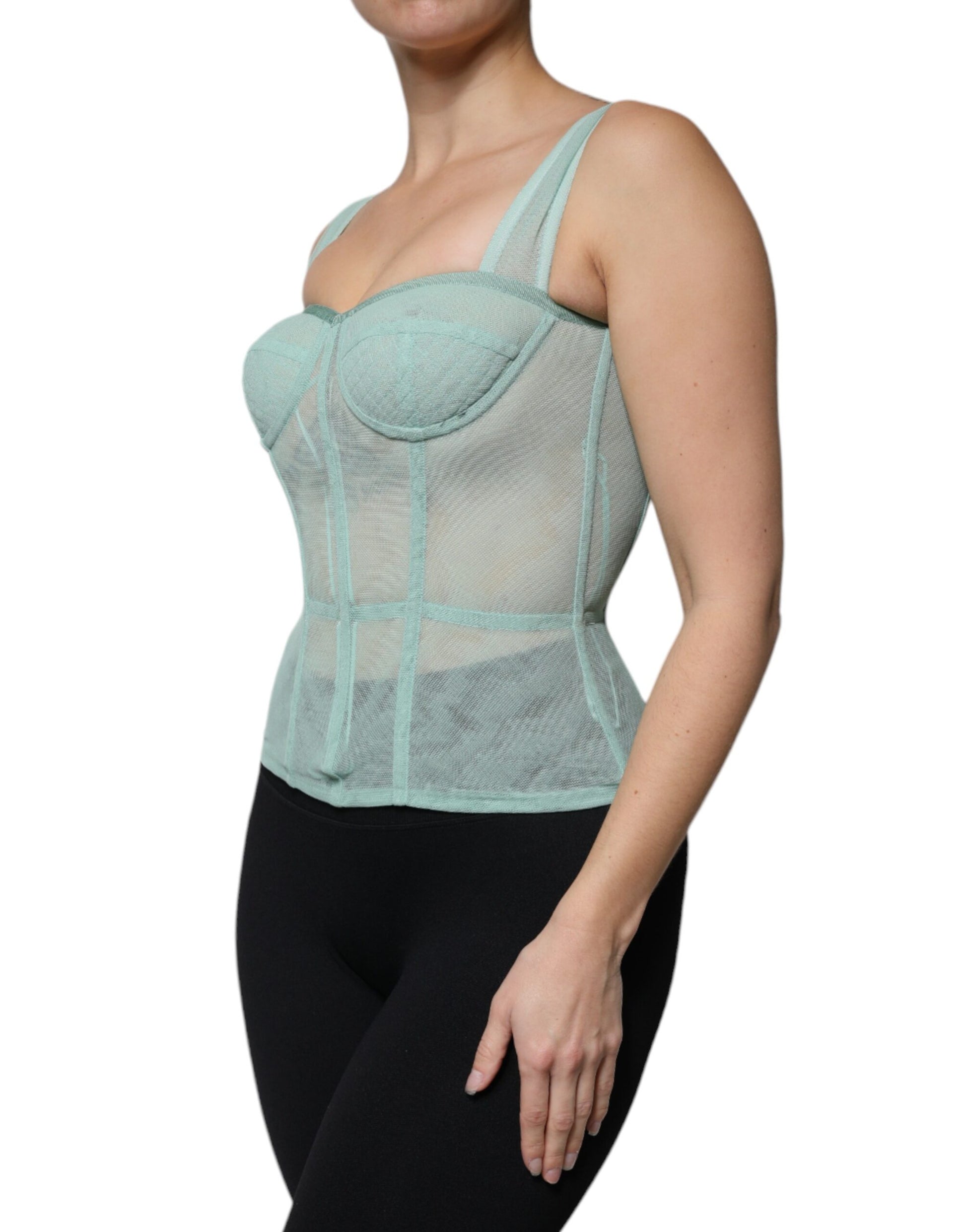 Grünes ärmelloses Bustier-Korsett aus Baumwolle