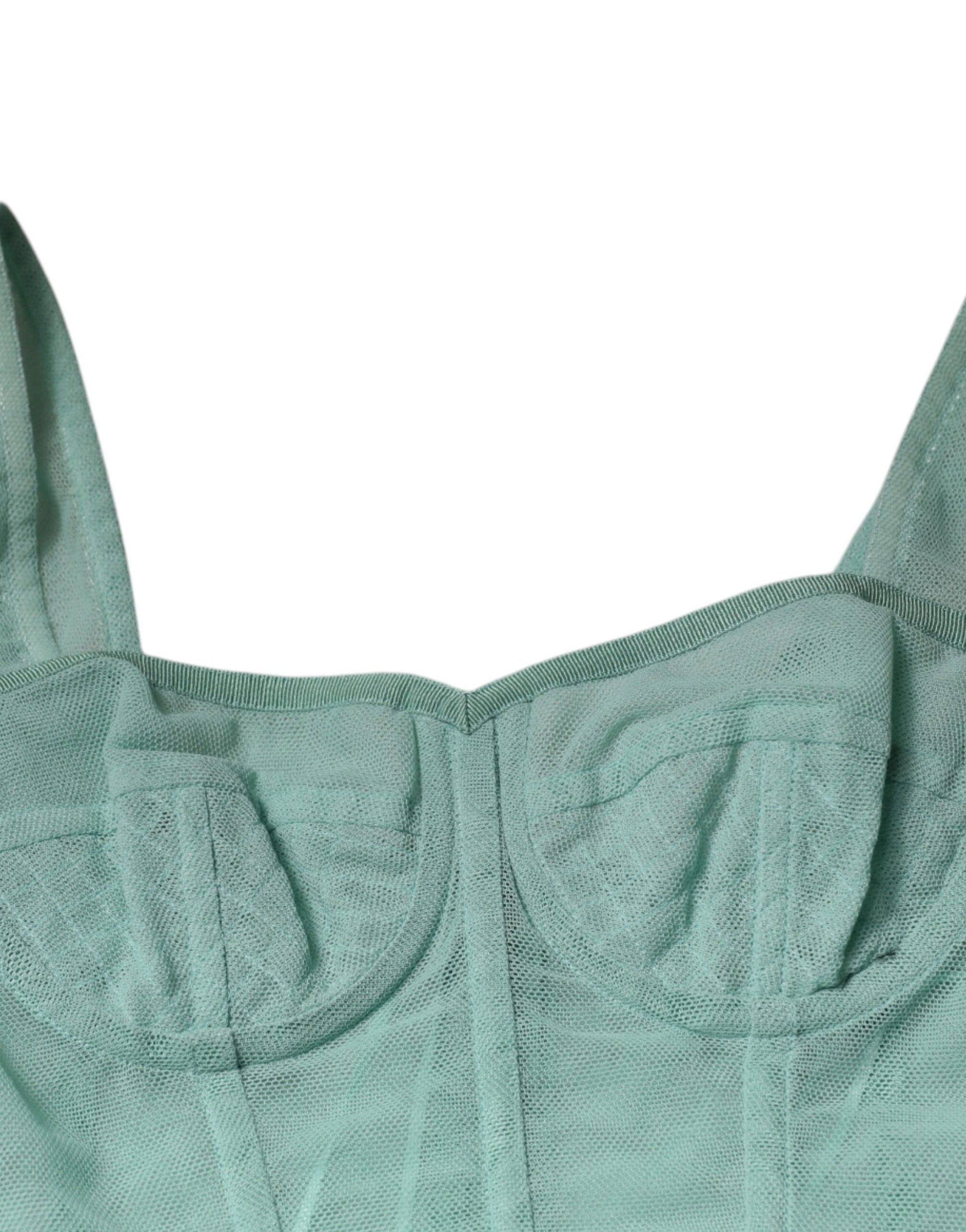 Grünes ärmelloses Bustier-Korsett aus Baumwolle