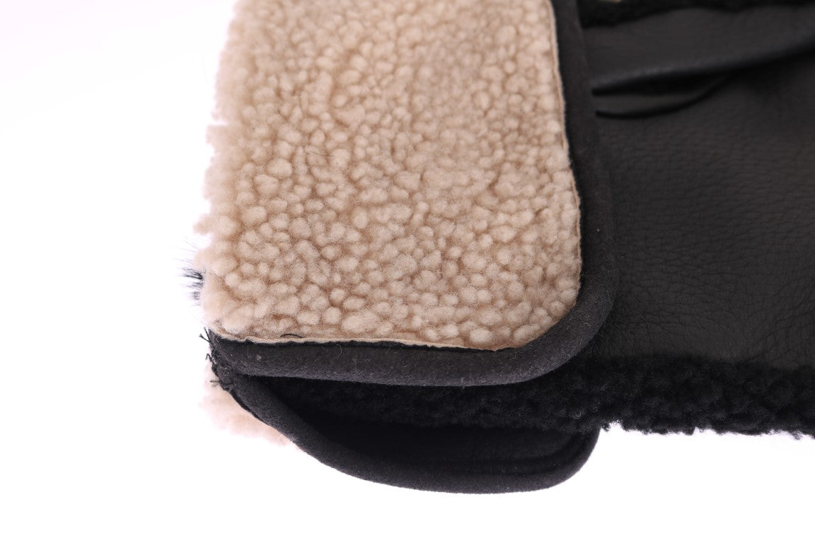 Schwarze Lammfell-Lederhandschuhe mit Nieten