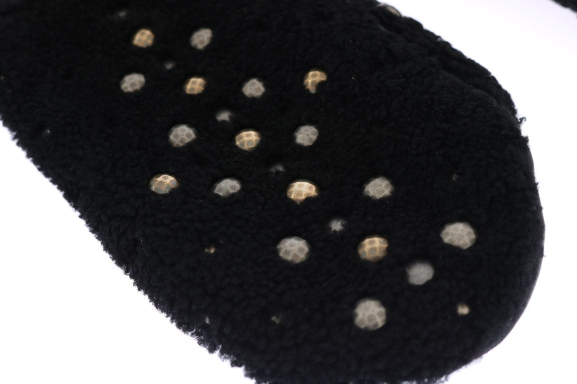 Schwarze Lammfell-Lederhandschuhe mit Nieten