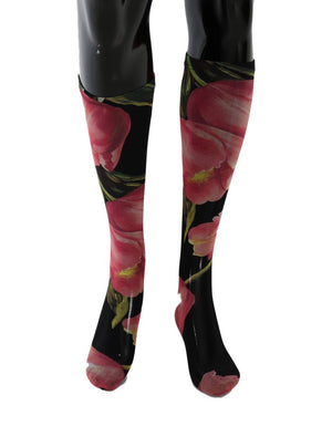 Mehrfarbige Nylonsocken mit Blumen-Tulpenmuster