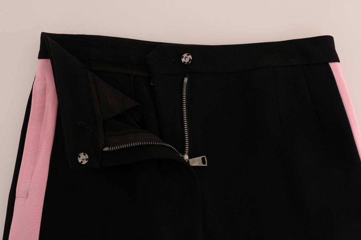 Schwarze Stretch-Caprihose mit rosa Streifen