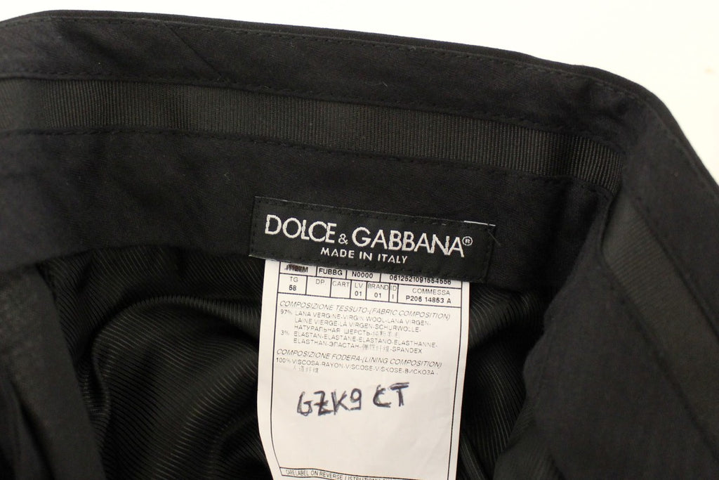 Schwarze Bundfaltenhose aus Wollstretch
