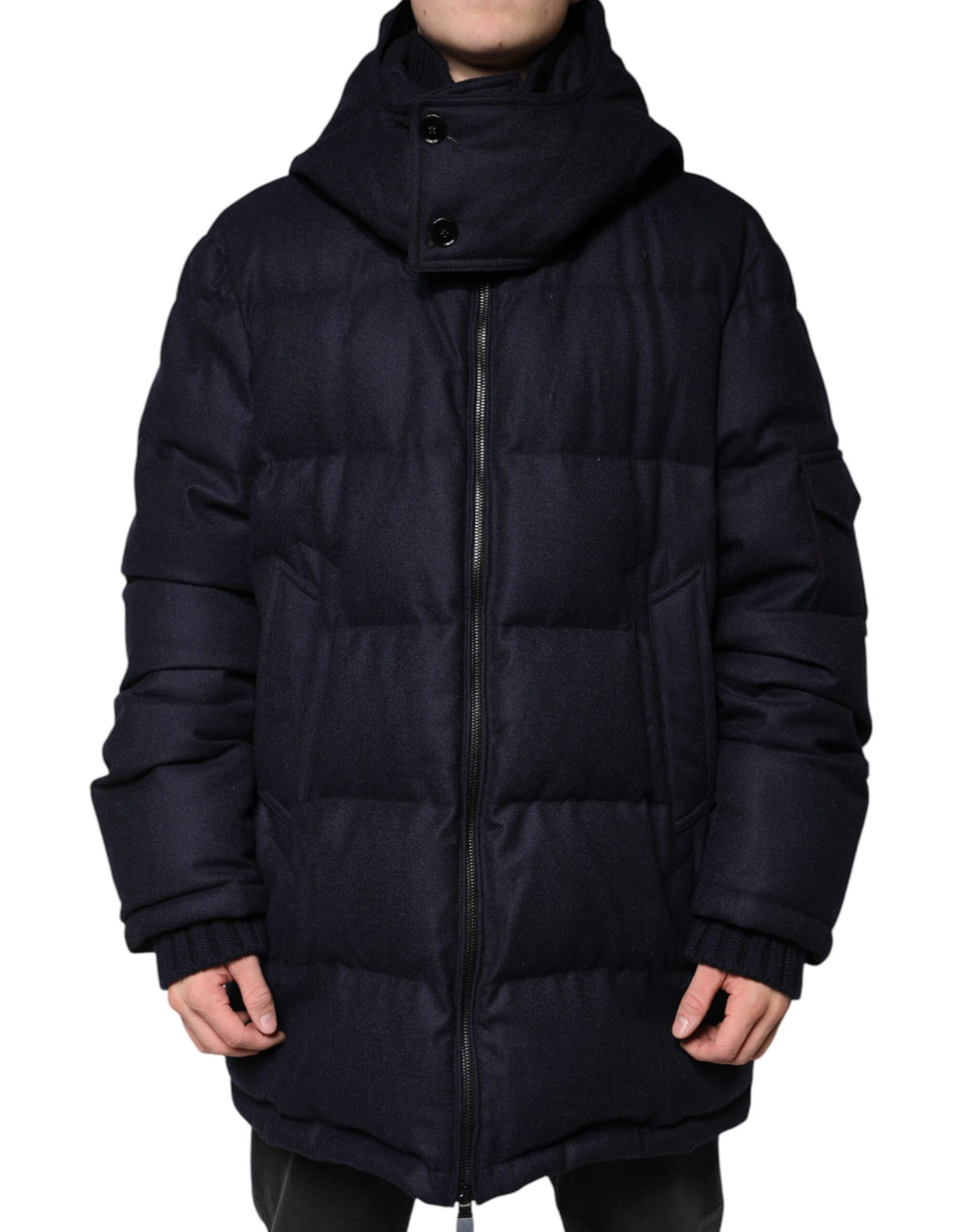 Schwarze Nylon-Pufferjacke mit Kapuze für Herren