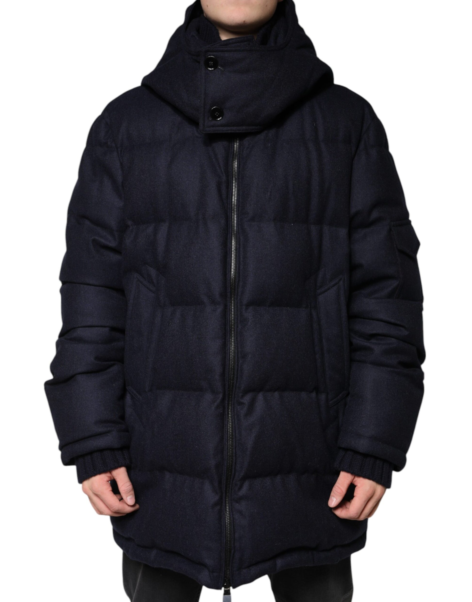 Schwarze Nylon-Pufferjacke mit Kapuze für Herren