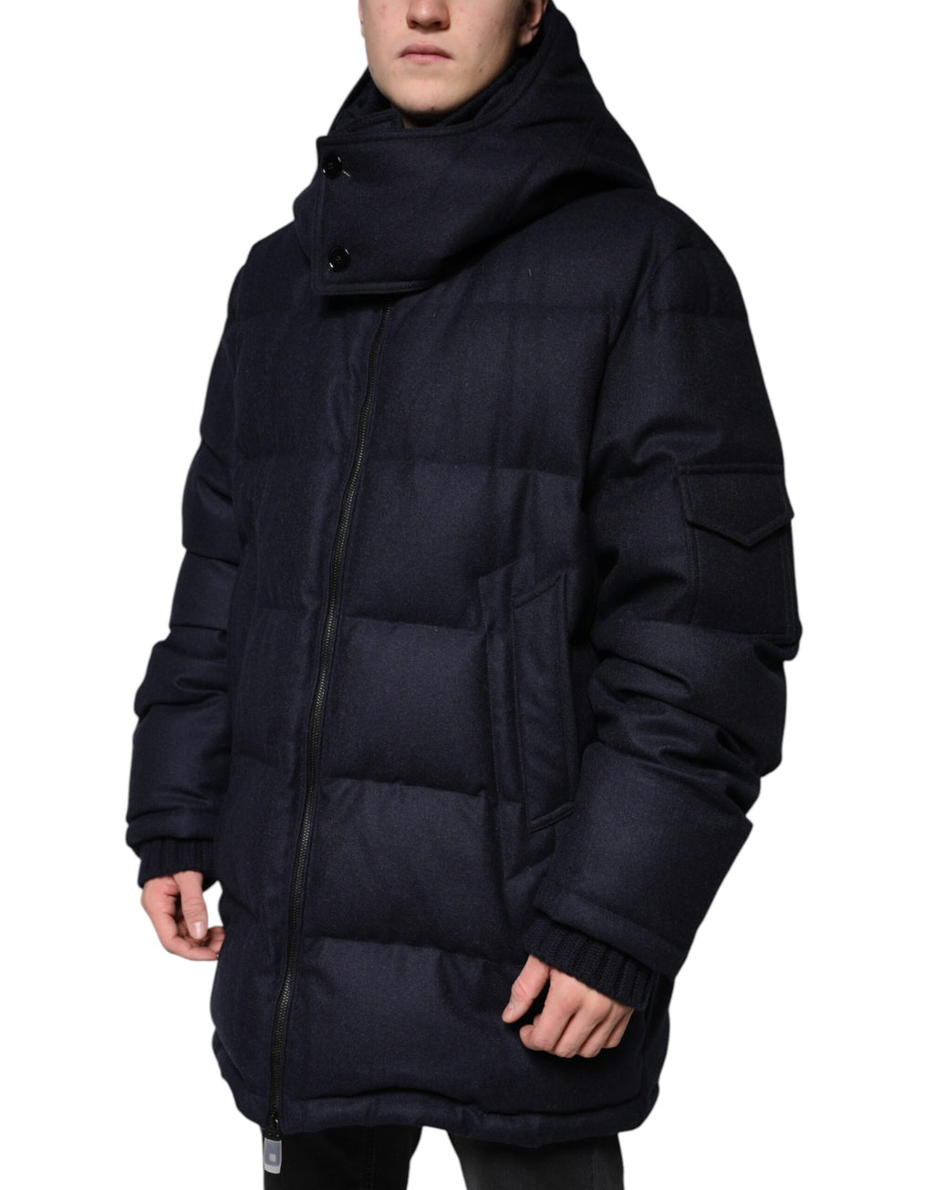 Schwarze Nylon-Pufferjacke mit Kapuze für Herren