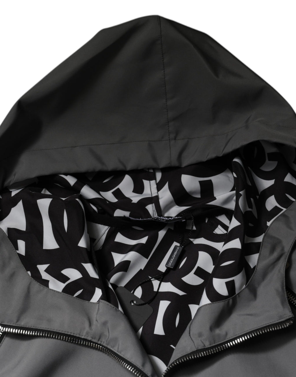 Graue Polyester-Kapuzenjacke für Herren mit durchgehendem Reißverschluss