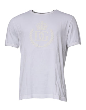Weißes Baumwoll-T-Shirt mit Rundhalsausschnitt und Logoprägung