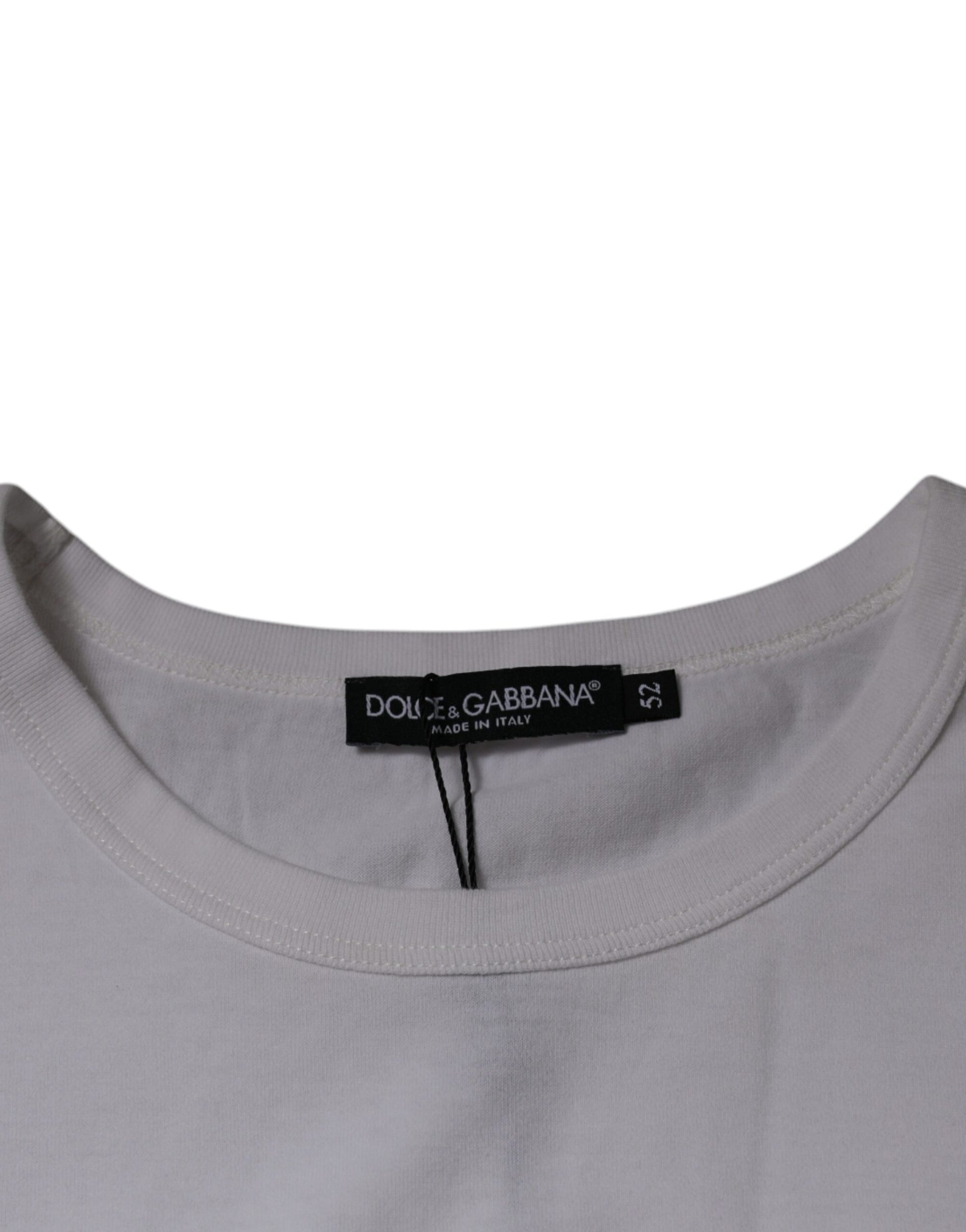 Weißes Baumwoll-T-Shirt mit Rundhalsausschnitt und Logoprägung