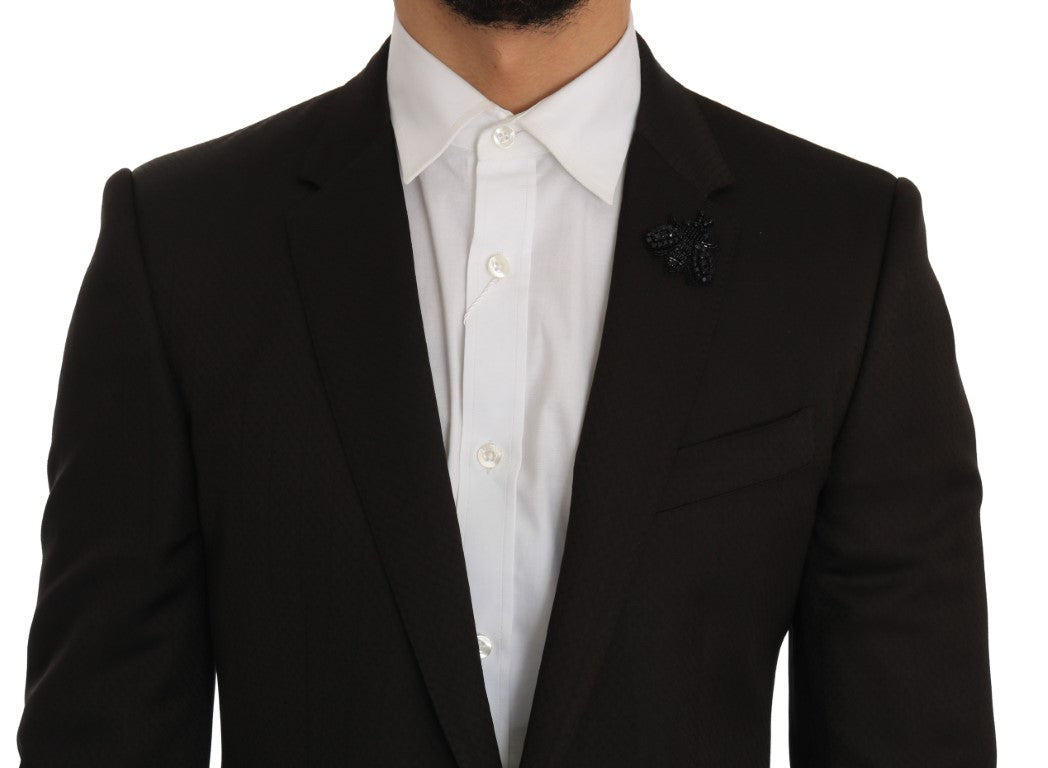 Brauner Woll-Slim-Fit mit Kristallbee-Muster MARTINI
