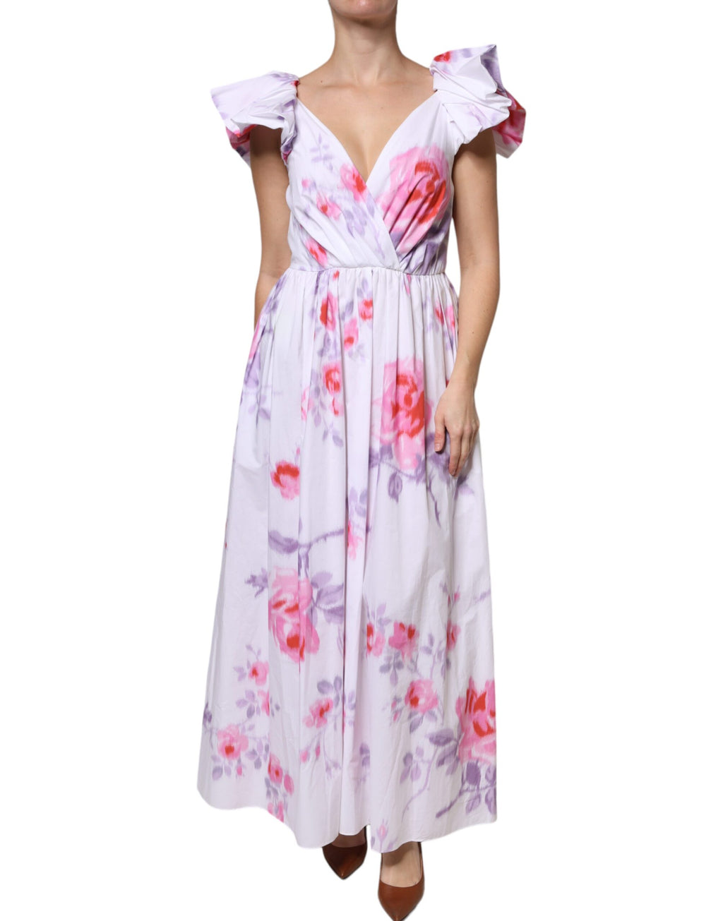 Weißes Maxikleid aus Baumwolle mit Blumenmuster