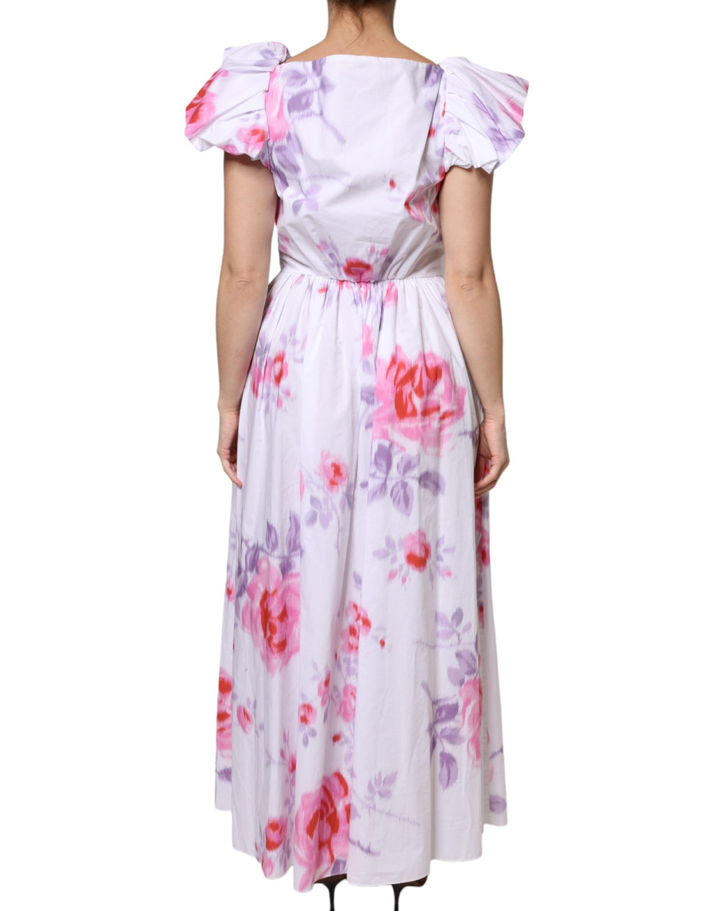 Weißes Maxikleid aus Baumwolle mit Blumenmuster