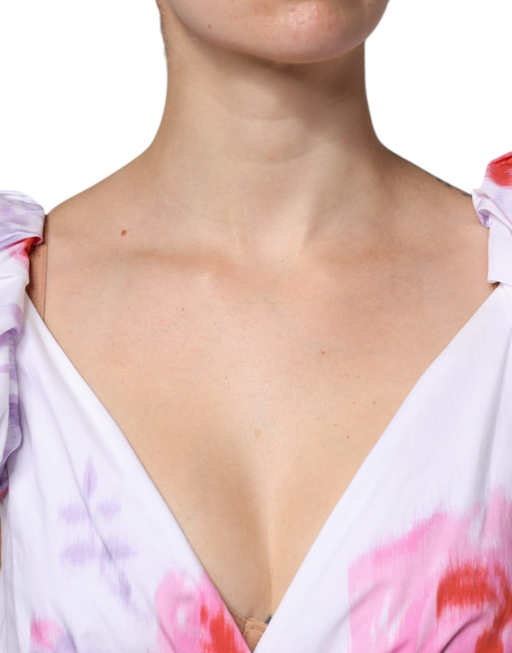 Weißes Maxikleid aus Baumwolle mit Blumenmuster