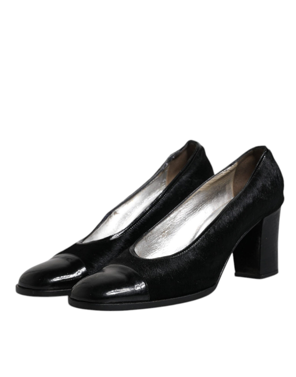 Schwarze Pumps aus Leder mit Blockabsatz