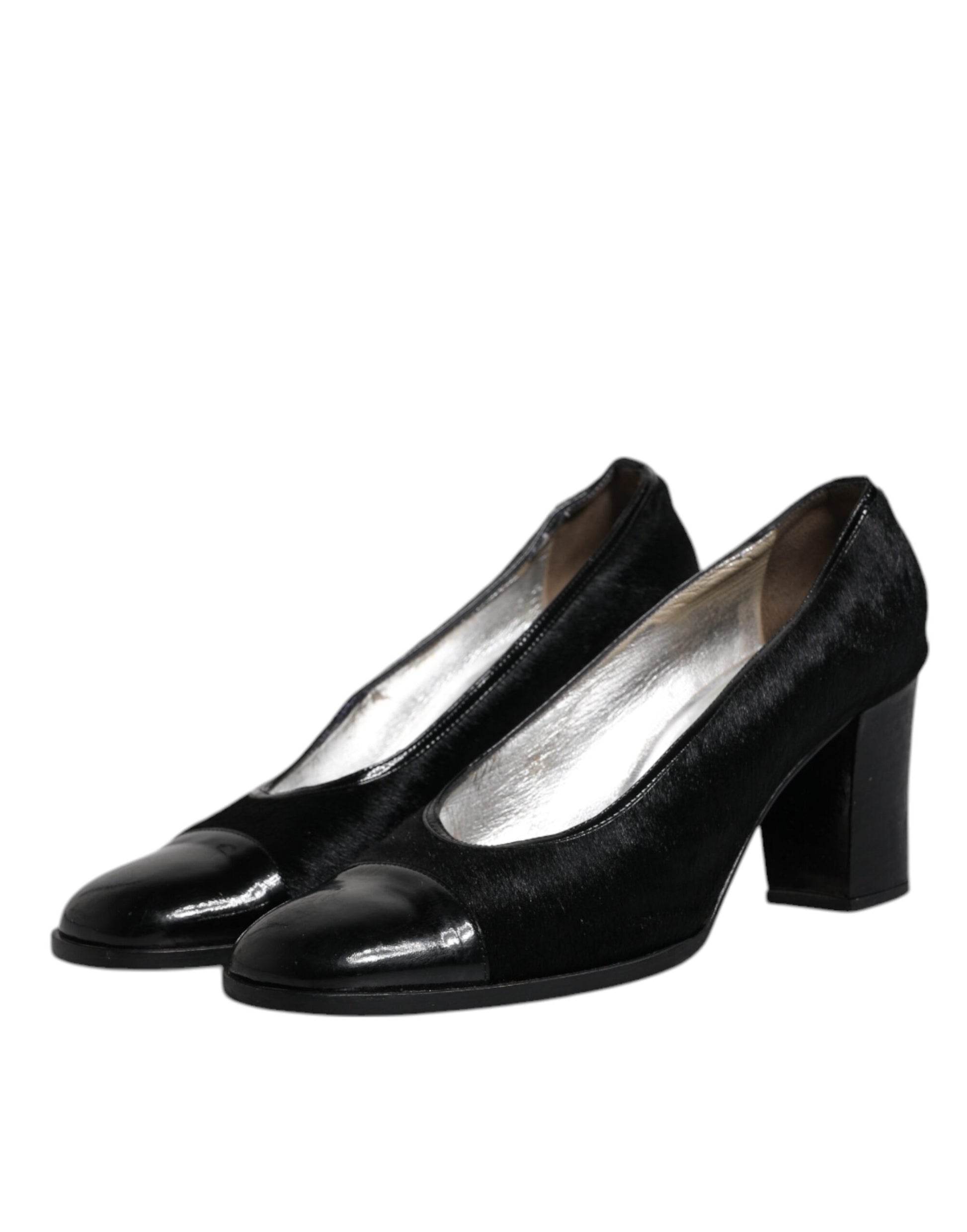 Schwarze Pumps aus Leder mit Blockabsatz