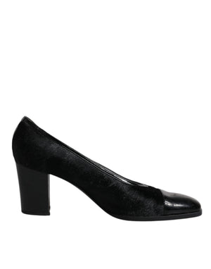 Schwarze Pumps aus Leder mit Blockabsatz