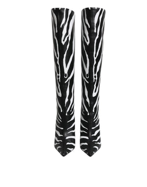 Schwarz Weiß Zebra Heels Hohe Stiefel Schuhe