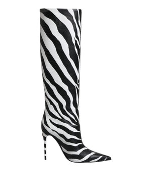 Schwarz Weiß Zebra Heels Hohe Stiefel Schuhe