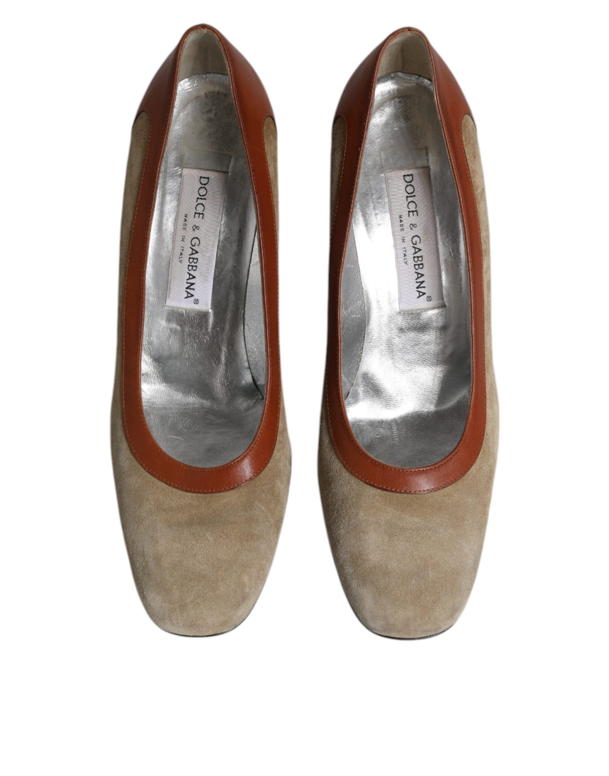 Beigebraune Leder Pumps mit Blockabsatz