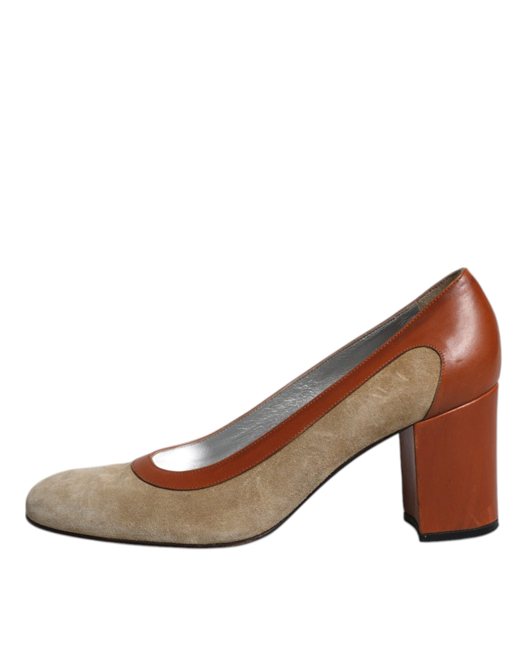 Beigebraune Leder Pumps mit Blockabsatz