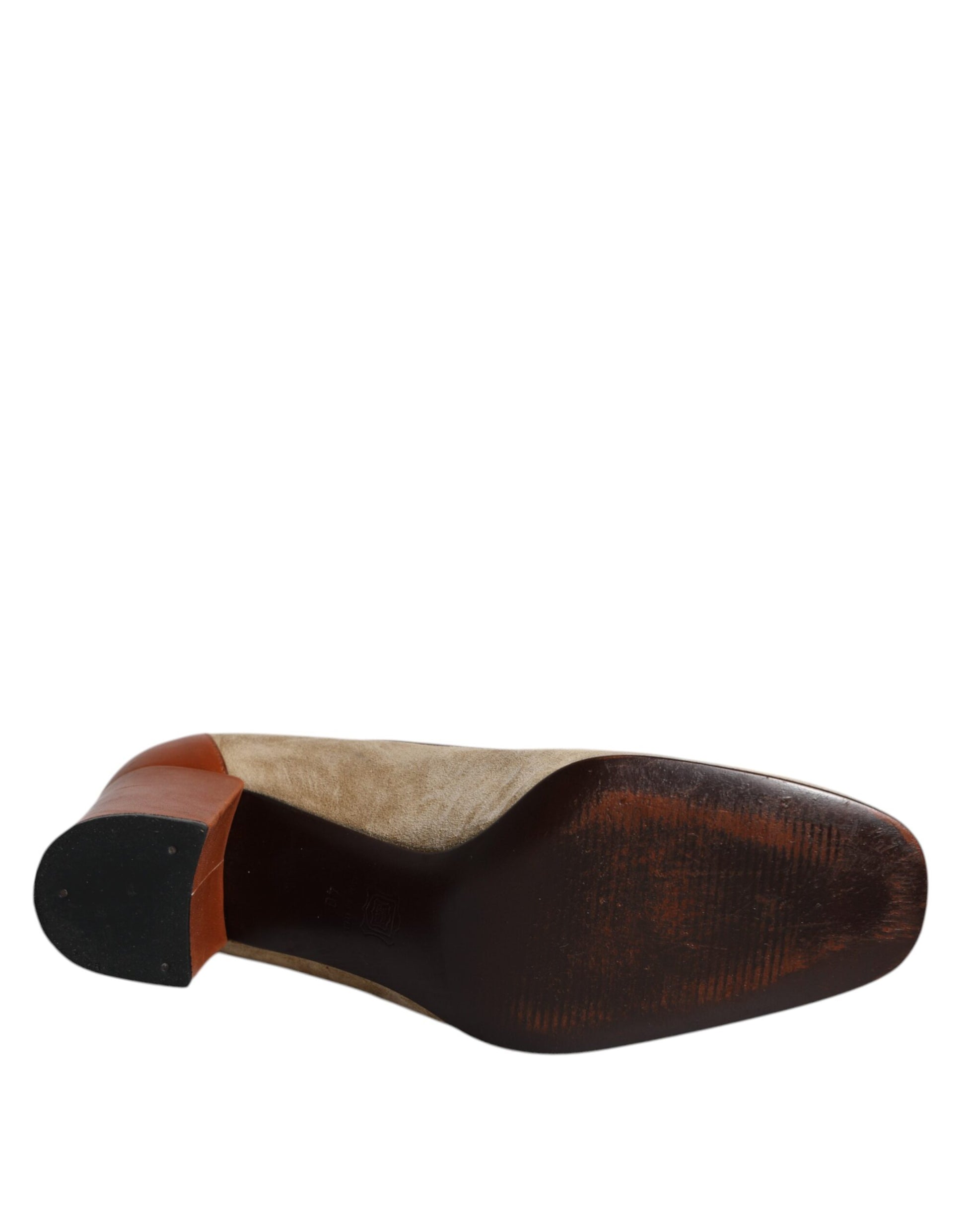 Beigebraune Leder Pumps mit Blockabsatz