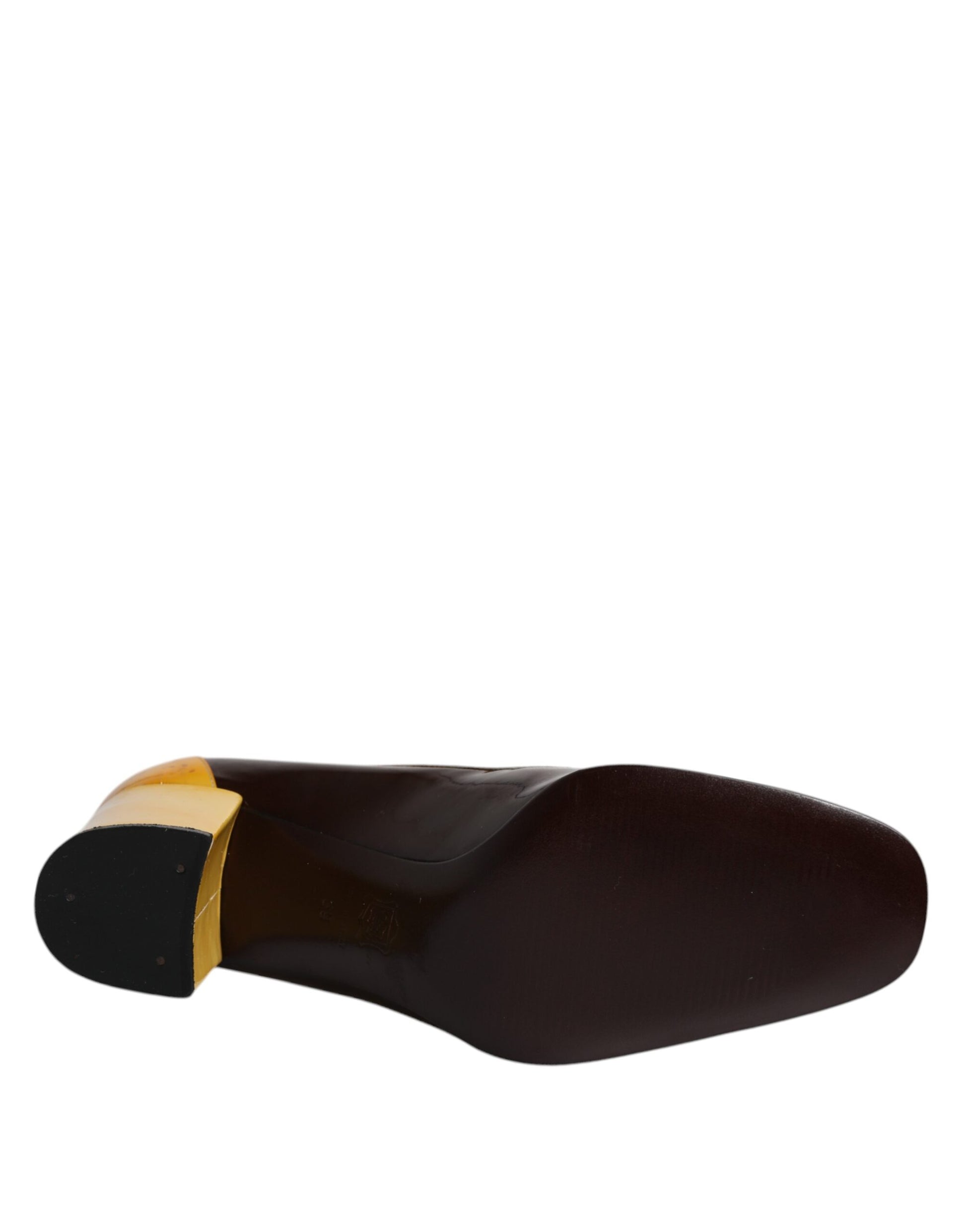 Gelbbraune Pumps aus Leder mit Blockabsatz